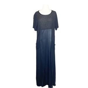 NEW Nooshin L Large Black 90s Style Maxi Dress Natural Fiber Rayon Satin‎ Art